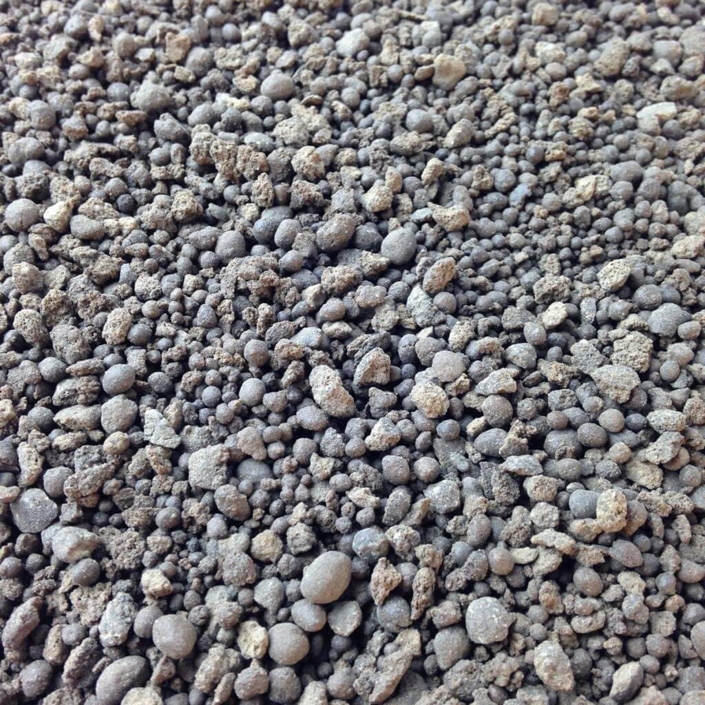 Close-up of rounded grey and tan pea gravel